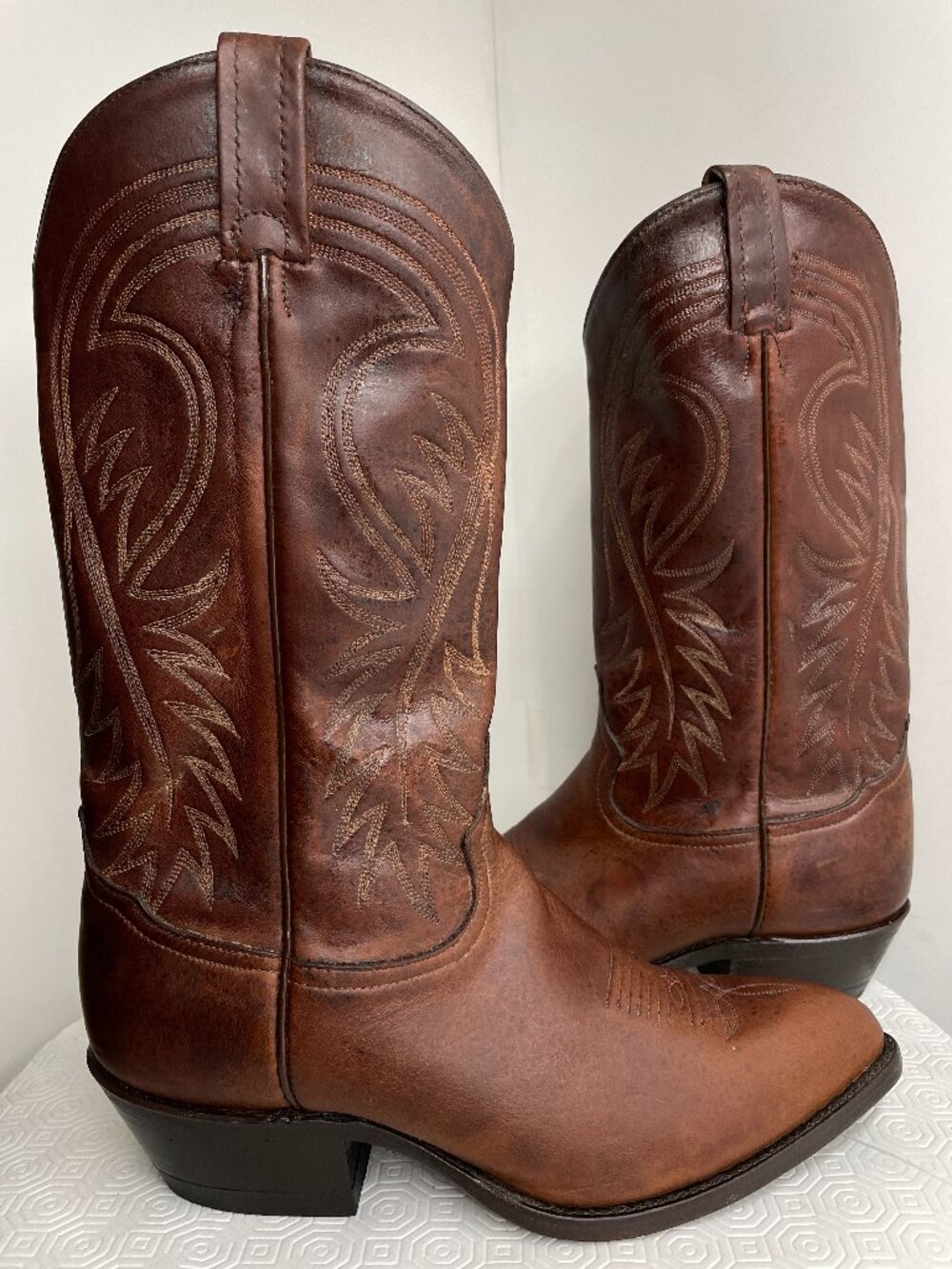 Tony Lama Vintage Brown Leather Western Cowboy Biker Boots Men's 8 EE Wide Fit
